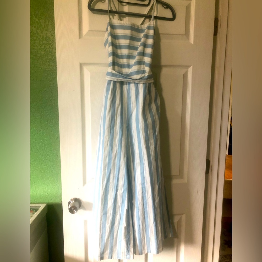 Blue and whit striped jumpsuit